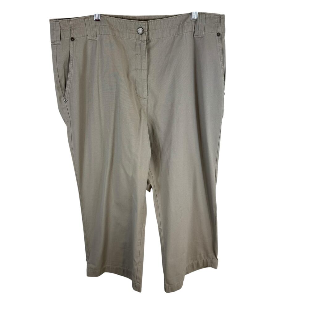 Woolrich Tan 100% Cotton Straight Leg Cropped Capri High Rise Pants Plus Size 16